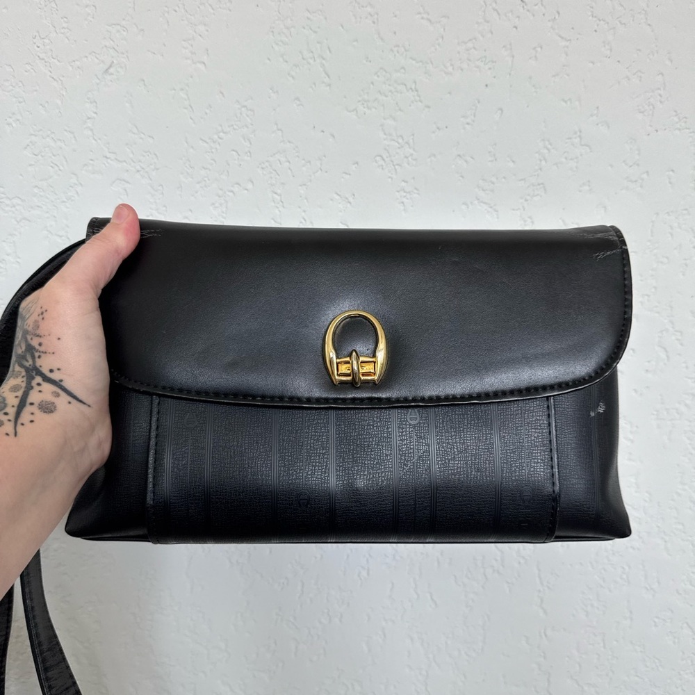 Etienne Aigner Leather Purse - Black with Gold Hardware - Picture 1 of 16